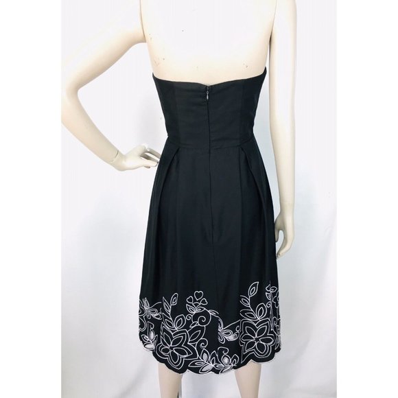 Vintage 90's Y2K Robbie Bee Black Strapless Embroidered Floral Border Dr… - Picture 5 of 7